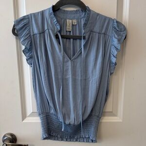 NWOT. Joie Blue Ruffle Cap Sleeve V-neck Office Casual to Party Formal Blouse